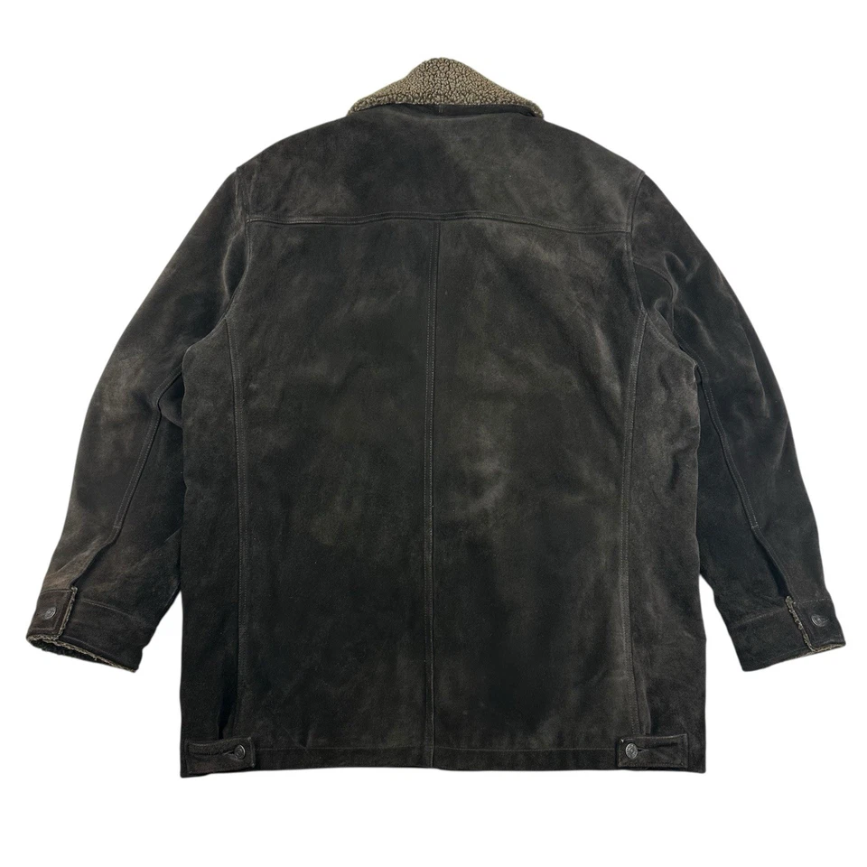 Gap Calf Suede Coat Mens XL Fleece Lined Vintage 2002 Brown Quilted - Image 2 of 4