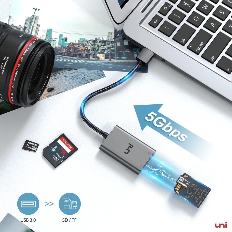 uni SD Card Reader, High-Speed USB 3.0 to Micro Adapter, Grey  - Image 2 of 4