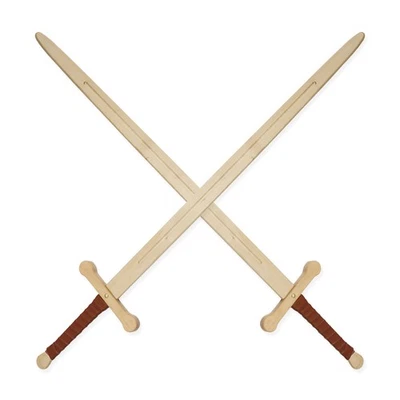 BESTSALLER 2x Ritter Zweihand Schwert Holz 105 cm mit brauner Kunstlederwickelung natur