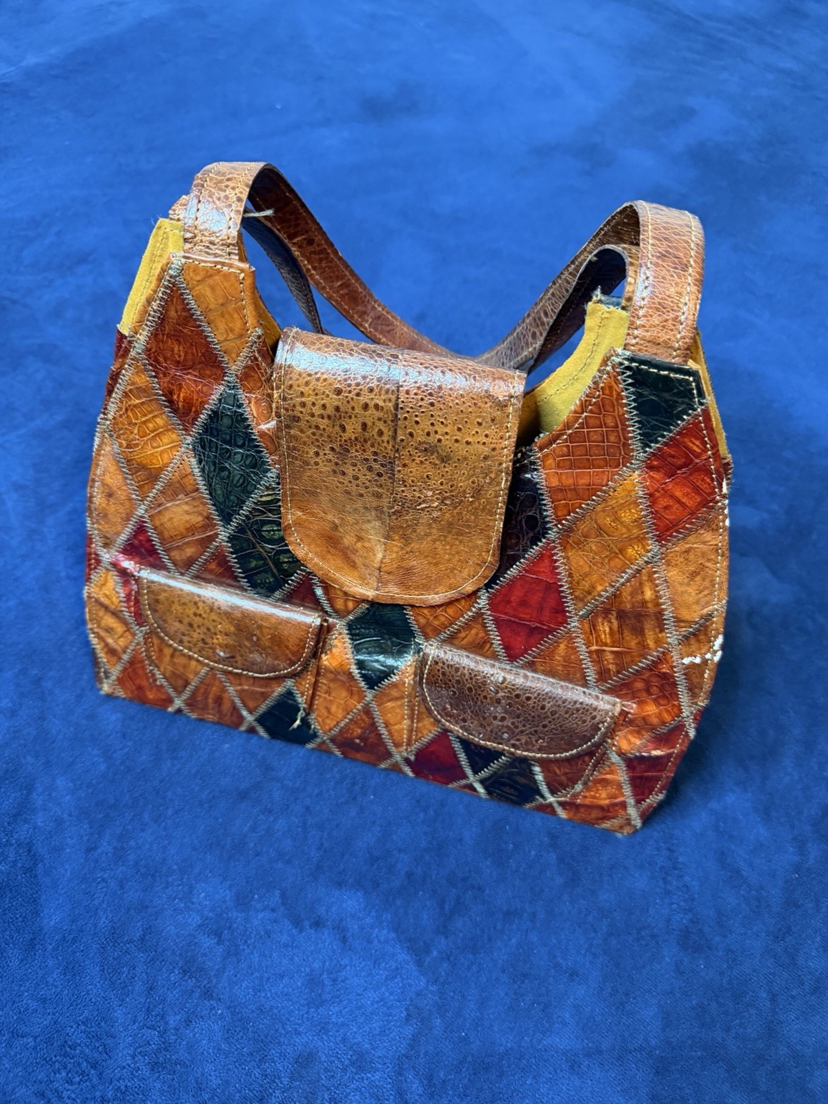 Vtg 70’s Multicolor Leather Patchwork shoulder Ba… - image 3