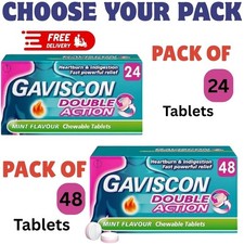 Gaviscon Double Action Mint Chewable Tablets Heartburn Indigestion 24 - 48 Pack