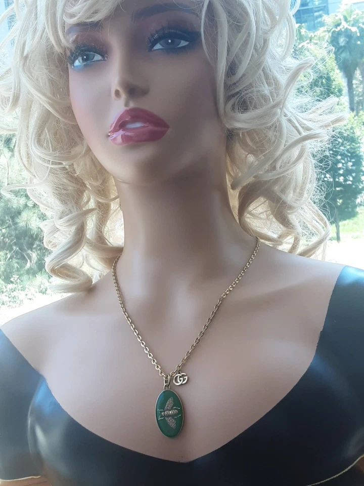 Gucci Pendant Necklace GG  🐝 oval  XL green - Image 3 of 4