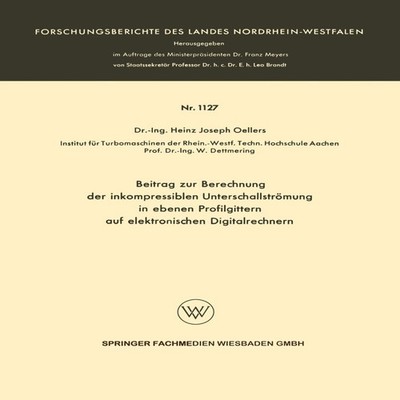 Beitrag Zur Berechnung Der Inkompressiblen Unterschallstrumung in