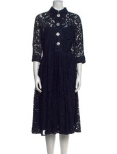 Prada Women's Navy  Blue Lace Pleated Dress Size 44 8 Shirt Collar