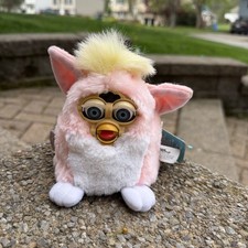 Vintage 1999 Furby Baby Tiger Electronic Peachy Pink White Yellow Tested Working