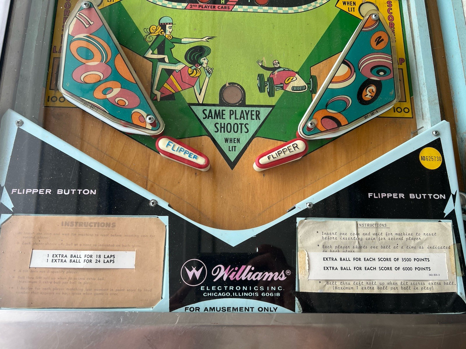 Rare 1968 Williams Pit Stop Pinball Machine Light Up Needs Work