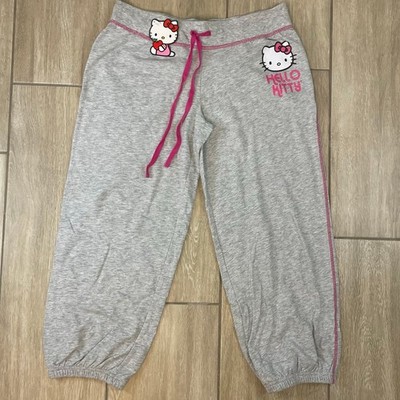 Hello Kitty Sanrio Lounge Jogger Pants Womens L Gray Pajama Sleepwear NWT