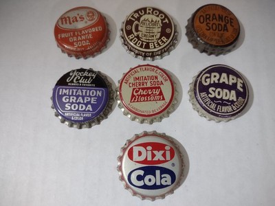 Lot of 7 Vintage Cork Lined Soda Bottle Caps #2 Ma's Jockey Club Tru Root | Z1