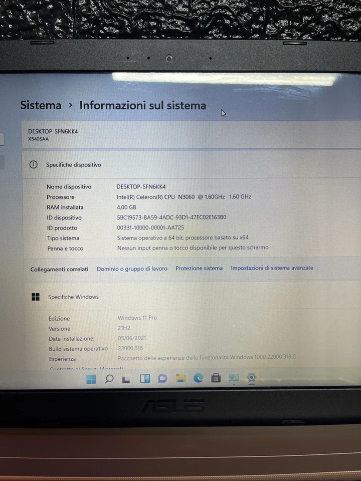 Notebook asus Vivobook 15,6p (Intel Celeron N 4gb Ram Ssd128gb) Windows 11 Pro - Immagine 3 di 4