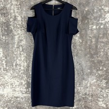 Tommy Hilfiger Size 10 Cold Shoulder Stretch Knee Length Sheath Dress Navy Zip