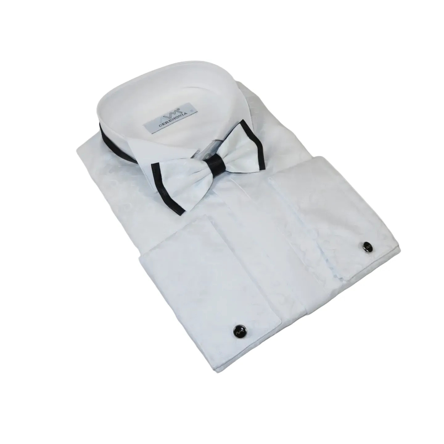Men CEREMONIA Formal Cotton Shirt Wingtip Slim Fit Turkey 90003 White Floral 13290₽