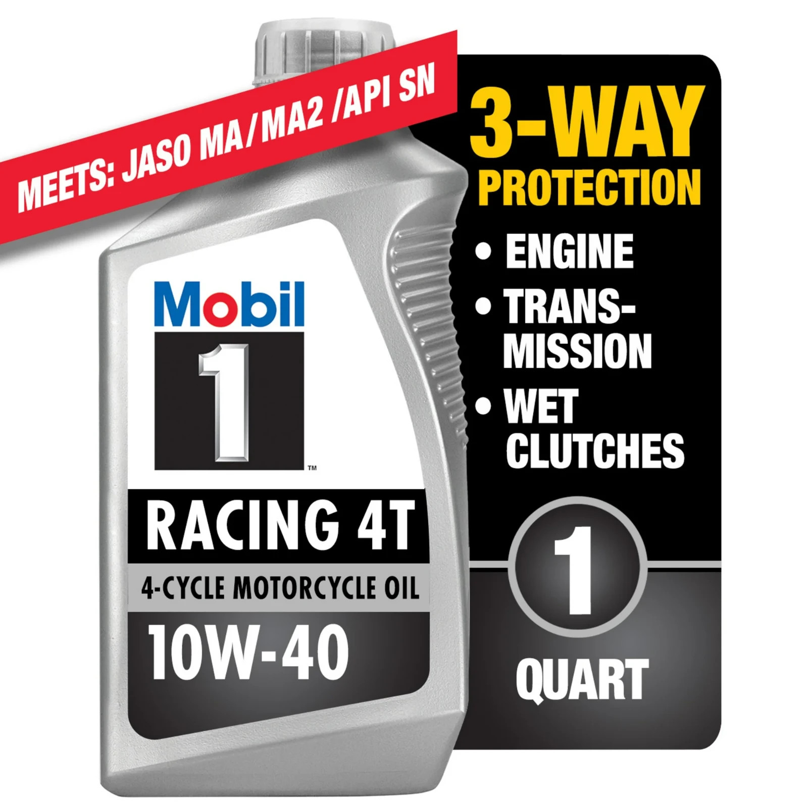 (5 pack) Mobil 1 Racing 4T Full Synthetic Motorcycle Oil 10W-40, 1 Quart