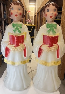 Matching Pair of 30'' Empire Lighted Blow Mold Christmas Choir Boy & Girl Caroler
