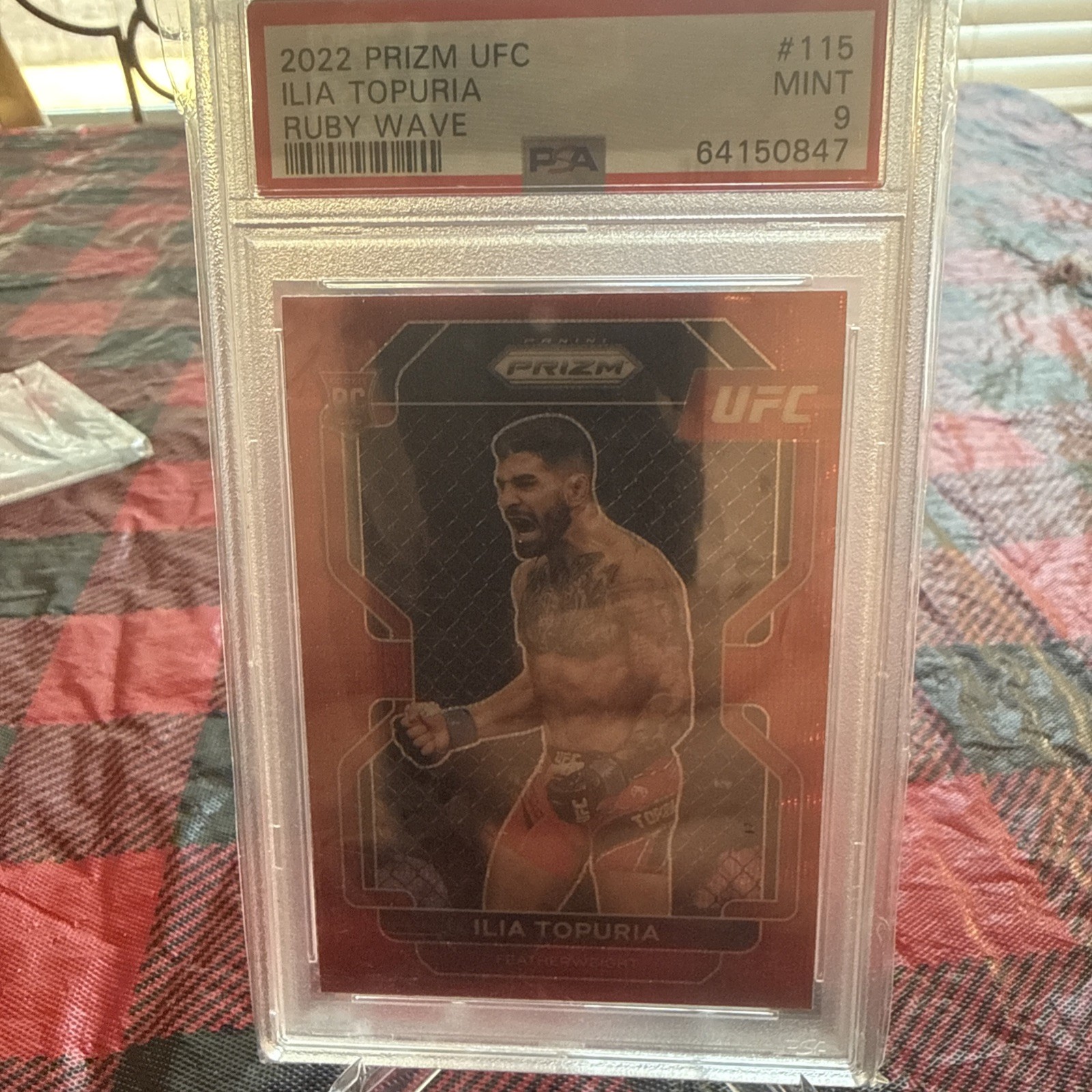 Ilia Topuria 2022 Prizm UFC Red Ruby Wave RC Rookie Card #115 PSA 9 MINT POP 1