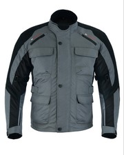 Mens Waterproof Textile Motorcycle Motorbike Jacket Grey CE Clearance Sale