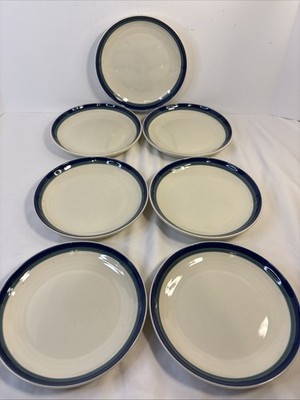 MINT Set of 7 Pfaltzgraff Northwinds Dessert Plates 6¾''  Blue Green Bands