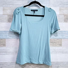 WHITE HOUSE BLACK MARKET Double Layer Jersey Half Sleeve Tee Blue Womens XS