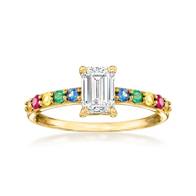 Lab-Grown Diamond Rng w Rubies, Emeralds & Multi Sapphires in 14k Gold Size 9
