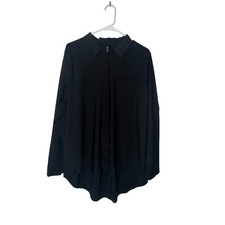 Athleta Black Long Sleeve Button Up Shirt Top Perforated Detail Size L