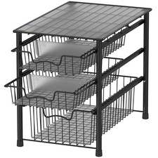 Stackable 3 Tier Sliding Basket Organizer Drawer, Black