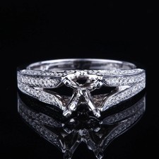 6mm Round Semi Mount Ring 925 Sterling Silver Pave CZ Women Engagement Ring