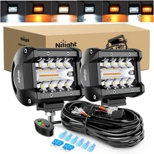 Nilight 2PCS 4Inch 60W LED Pods Spot Flood Amber White Light Bar Strobe 6 Modes