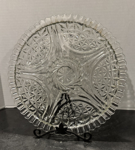 VINTAGE Cake/Dessert Plate, Clear Glass, Ornate Pattern, Scalloped Edges