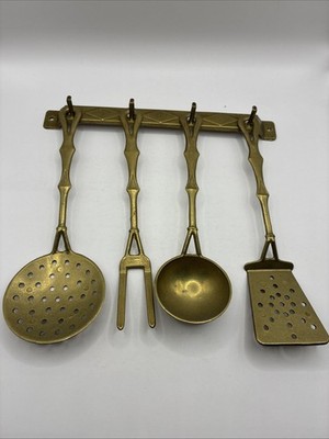 Mini Vintage massiv Messing Utensilien Set Hängeschiene 22 cm Landhaus Küche Deko
