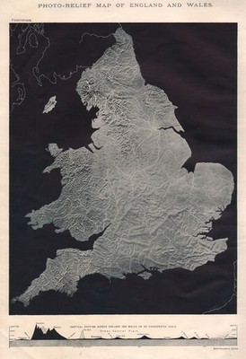 Photo-Relief map of England and Wales 1898 old antique vintage plan chart