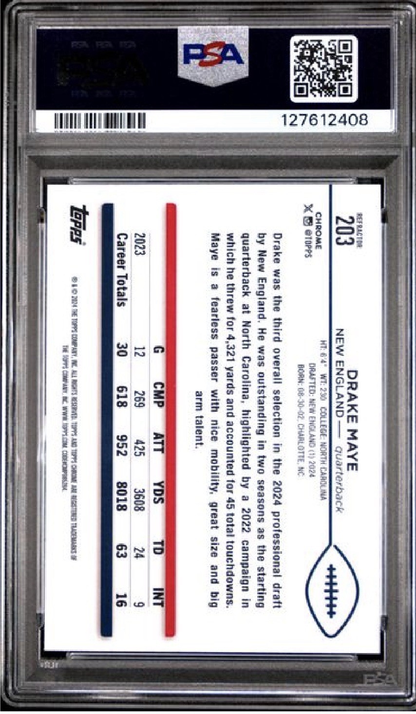 Drake Maye #203 [Refractor] Rookie PSA 10 GEM Patriots🔥Low Pop view 2