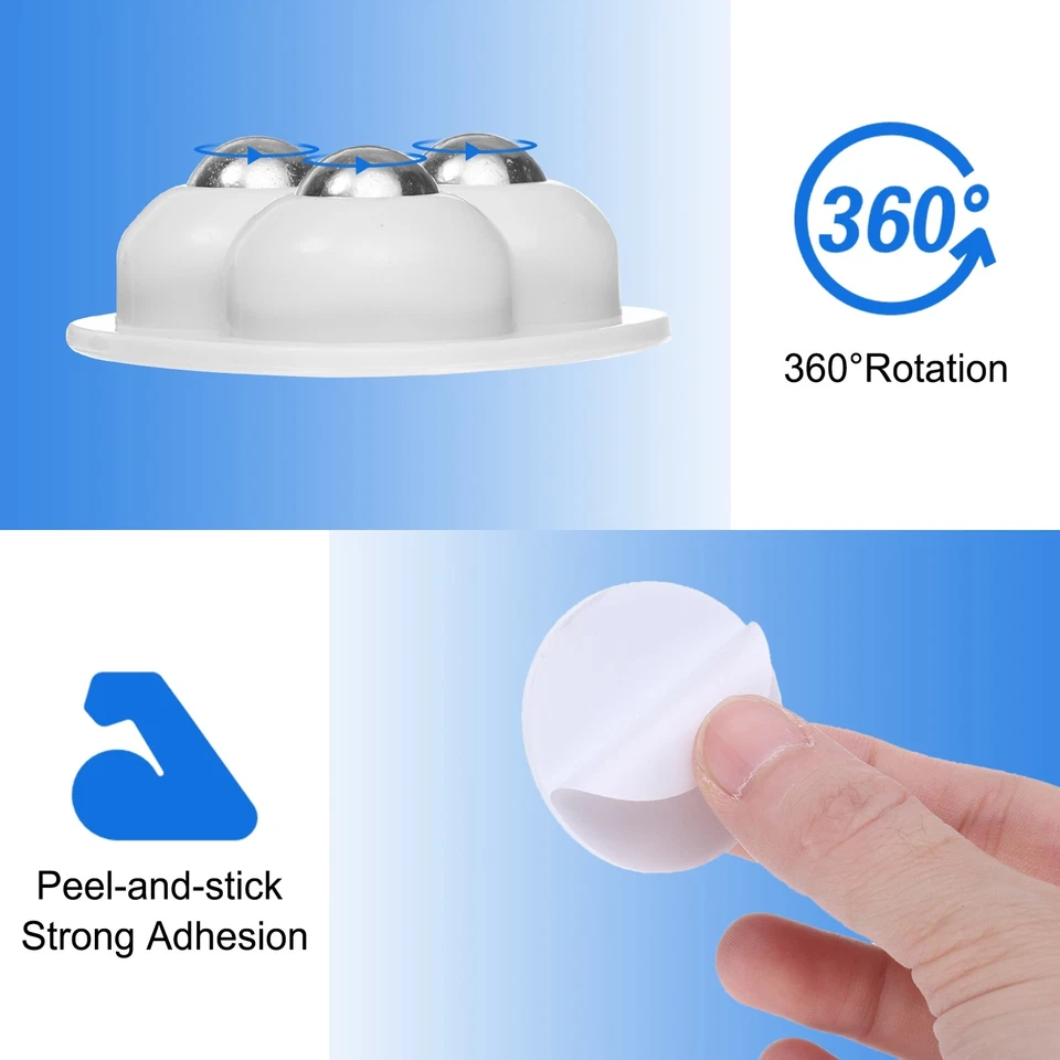 8 Stück selbstklebende Lenkrollen,360° drehbar (weiß,3 Stahlkugeln) - Bild 3 von 4