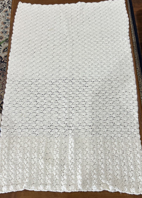 Handmade White Baby or Lap Blanket 26  x 41  Soft Crochet Afghan - Shell Pattern