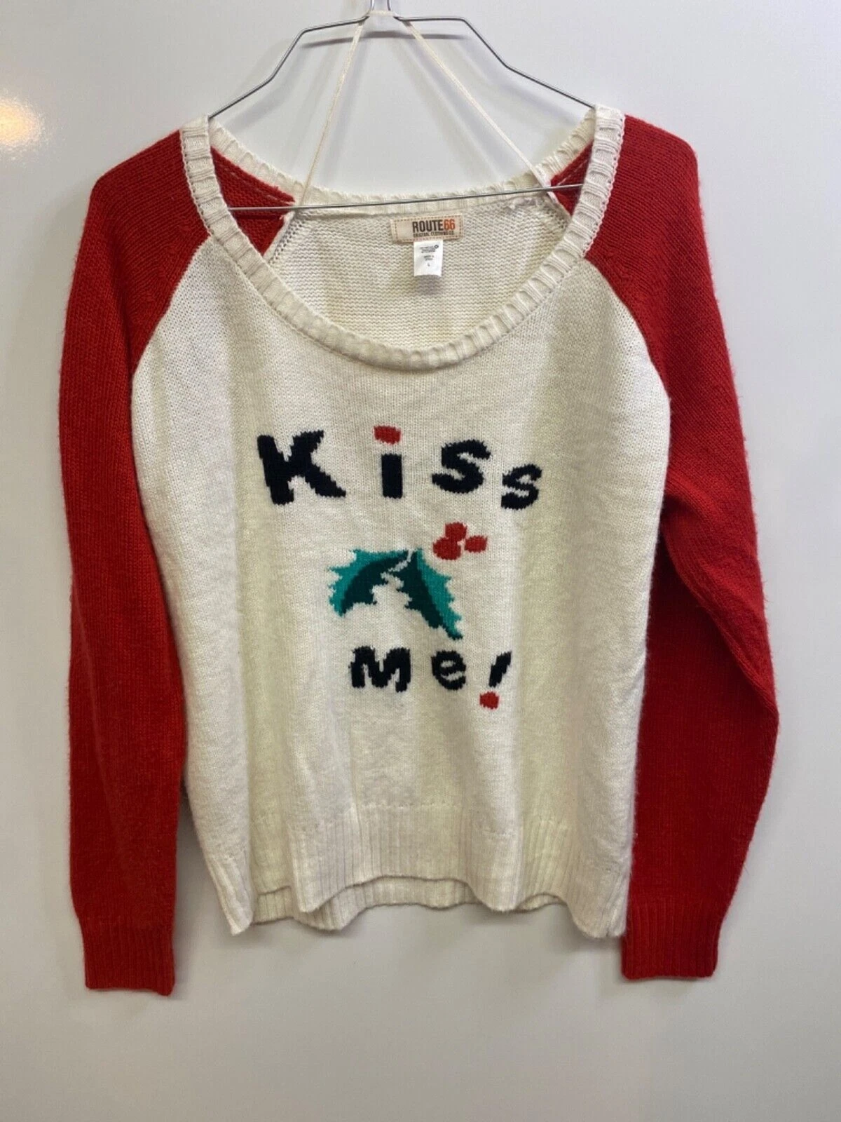 Route 66 womans christmas sweater size L not ugly cute mistletoe