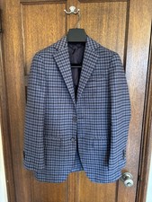 Suitsupply Havana Navy Blue Check Flannel Sport Coat Single Breasted 32R