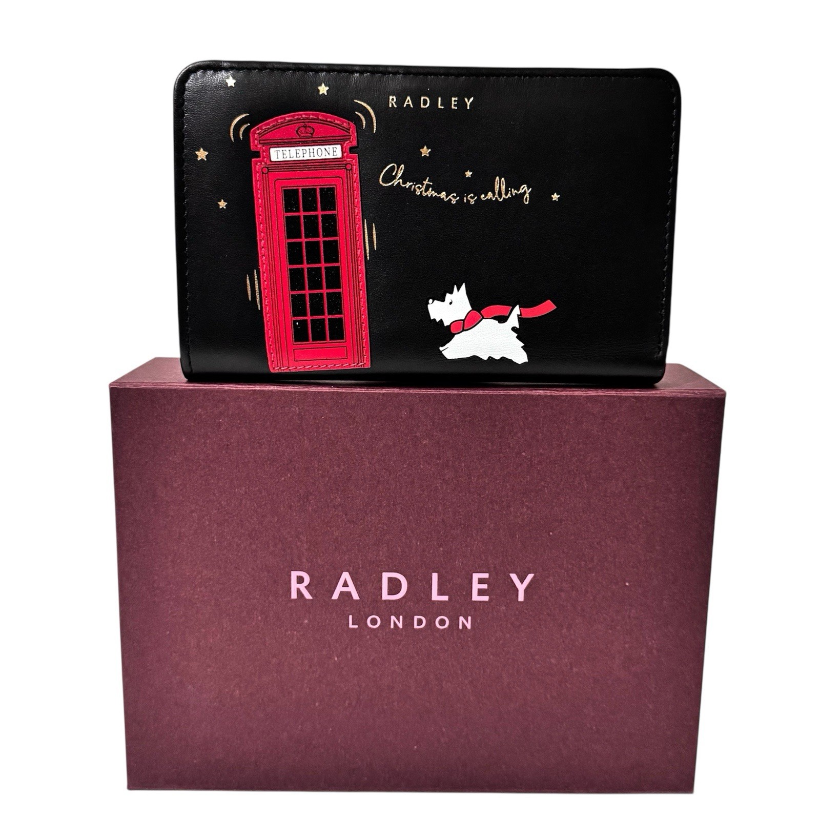 RADLEY Purse Black Leather Coin Card Bifold Wallet - Christmas Calling - Boxed