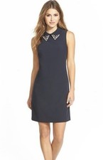 Eliza J. Dark Blue Shift Dress Embellished Rhinestone Women's Size 10