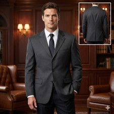 JOS A BANK Mens 46L Charcoal Pinstripe Wool Suit Jacket Blazer