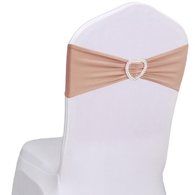30 PCS Nude Spandex Elastic Chair Sashes Bands Heart Buckle Slider Decor