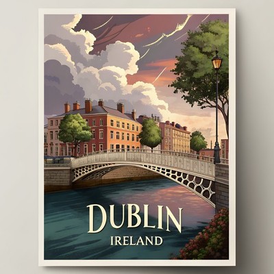 Majestic Dublin Ireland Vintage Style Travel Poster - Emerald Isle Art Print_mor