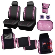 Bling Rhinestone Car Seat Covers Leather Shining Diamond Car Floor Mats Pink