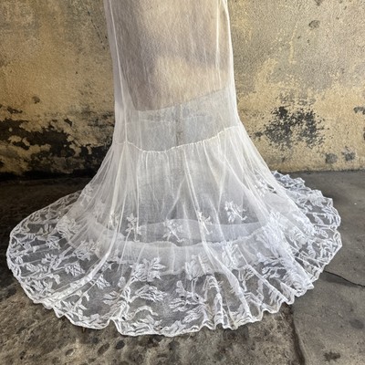 Antique Edwardian White Net Lace Dress Floral Lace Maxi Ruffle Bridal  Vintage | eBay