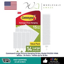 Command Large Picture Hanging Strips, Model PH206-14NA White - 14-Pairs