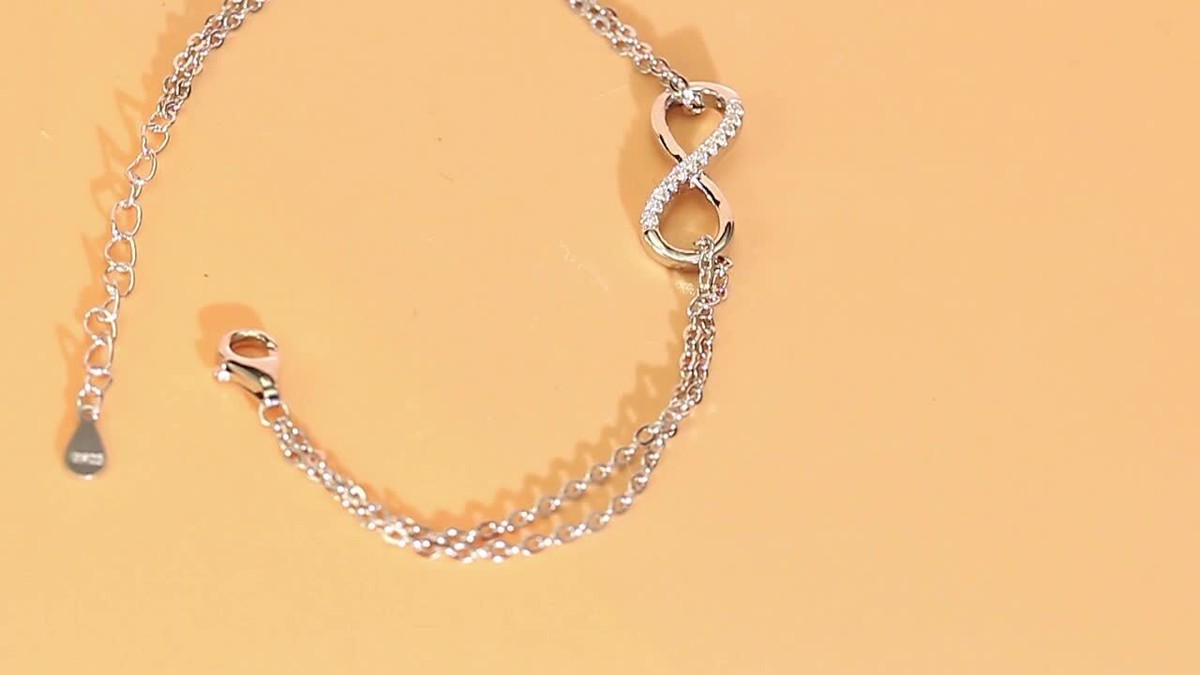 Elegant Cubic Zircon Infinity Charm 925 Sterling Silver Chain