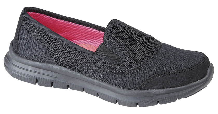Memory Foam Black Lightweight Twin Gusset Leisure Trainers UK