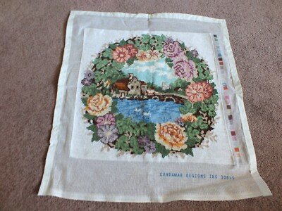 Beautiful Needlepoint Sampler Complete Ready to Frame Home by Lake 13 3/4x14''