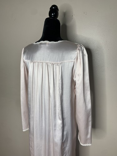 Vintage Christian Dior 70s Womens Small  Lingerie Nightgown Satin Pink Lace LS - Picture 6 of 10