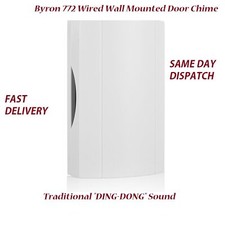 Byron Wired Wall Mounted Door Chime WHITE Inbuilt Transformer "Ding-Dong Sound"
