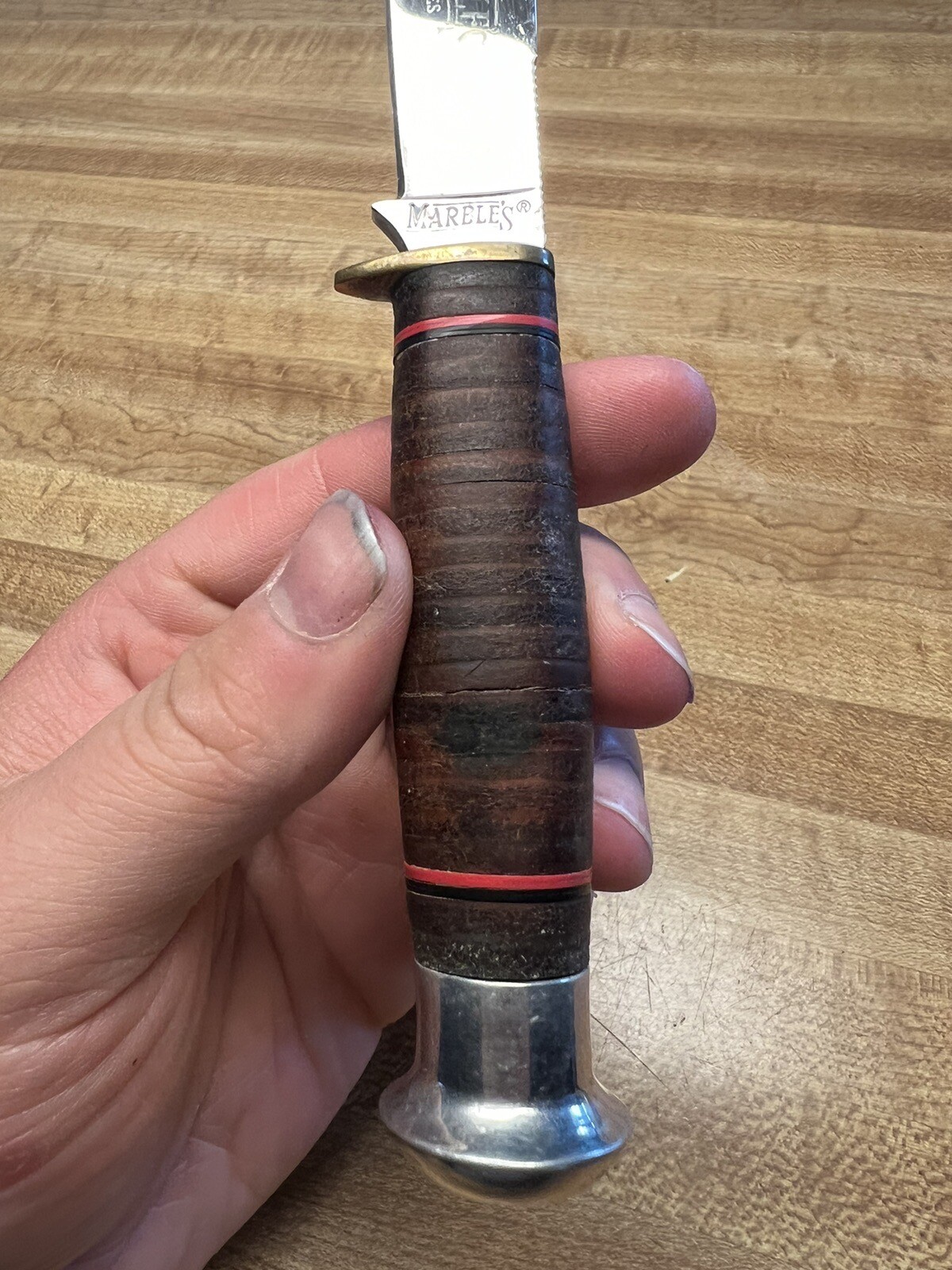 Marble’s MR303 Fixed Blade Knife Stacked Leather Handle Very Nice eBay