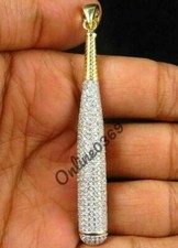 0.69cts VVS Moissanite Men's Base Ball Bat Charm Pendant in 925 Sterling Silver