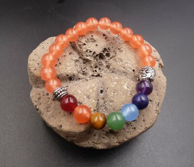 Natürliche Orange Jade Perlen Buddha Armband 7 Chakra Heilung